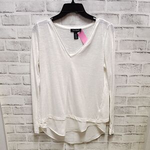 White House Black Market Cream Asymmetrical Blouse